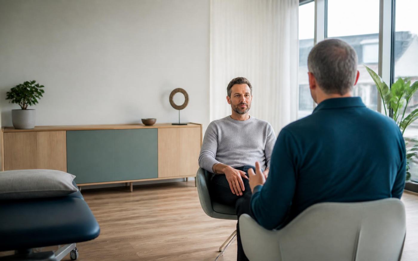 Persönliches Beratungsgespräch in einer hellen Gesundheitspraxis